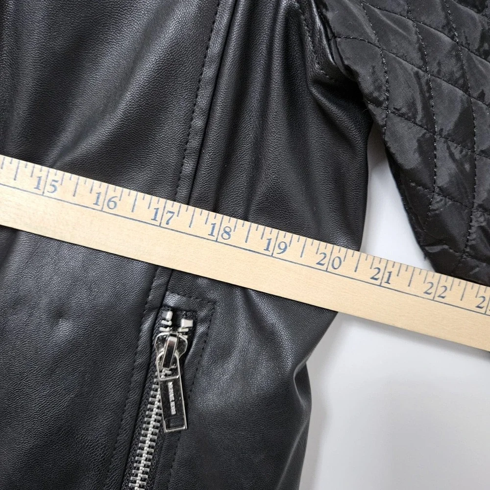 Michael Kors Jacket Women 14 Black Faux Leather Moto Faux Fur Quilted Bikercore